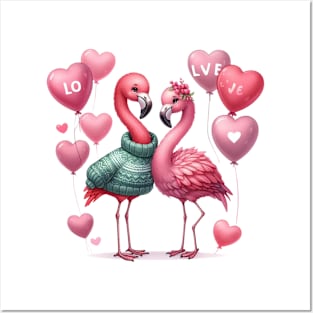 Valentine Love Flamingos Posters and Art